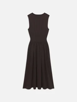 Banded Jersey Button Dress in Chocolate Brown