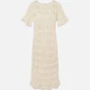 Beaded Crochet Dress in Off White