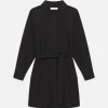 Belted Trench Long Sleeve Dress in Black