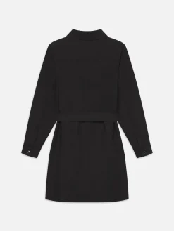 Belted Trench Long Sleeve Dress in Black