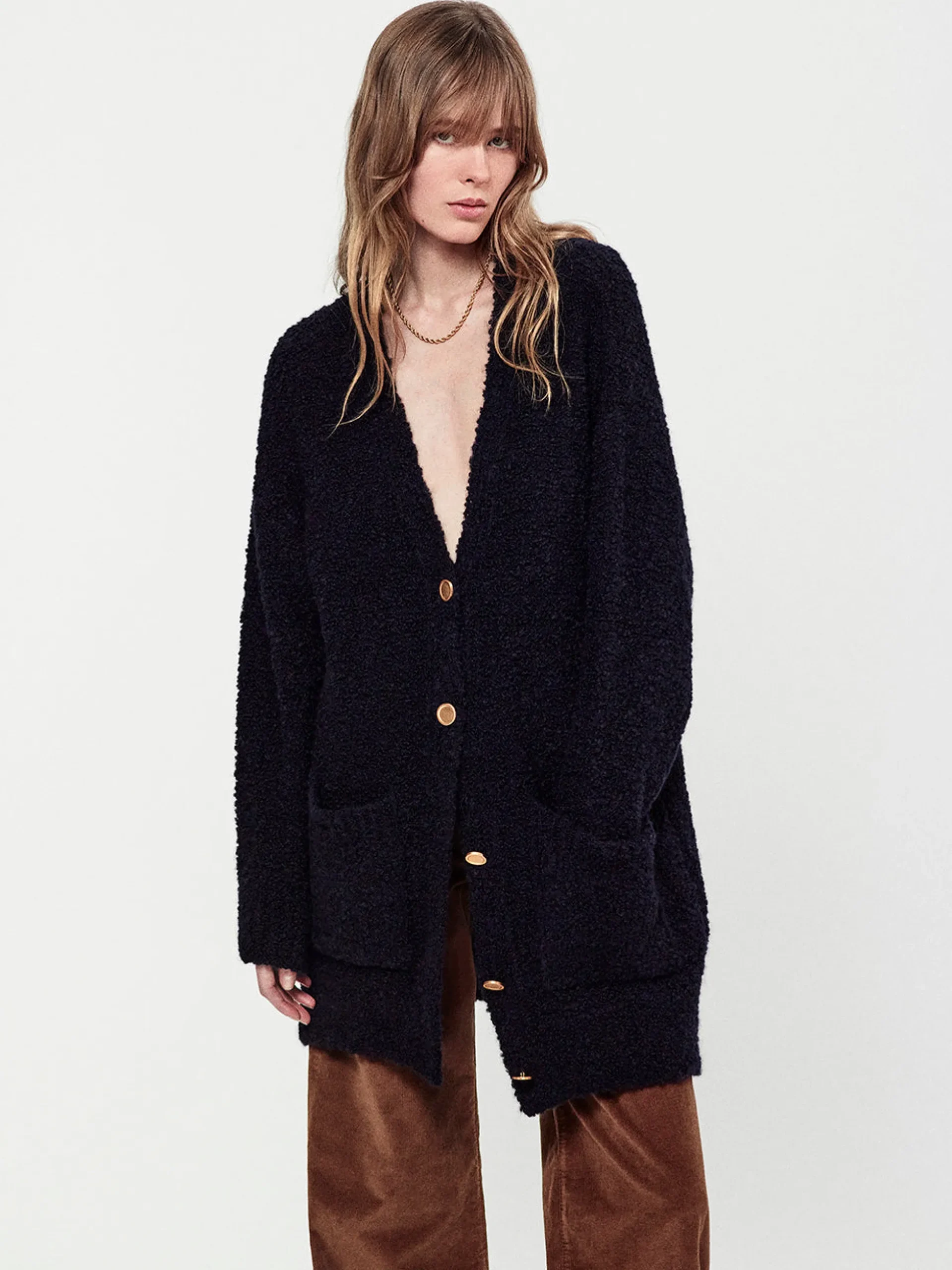 Boyfriend Boucle Cardi in Navy