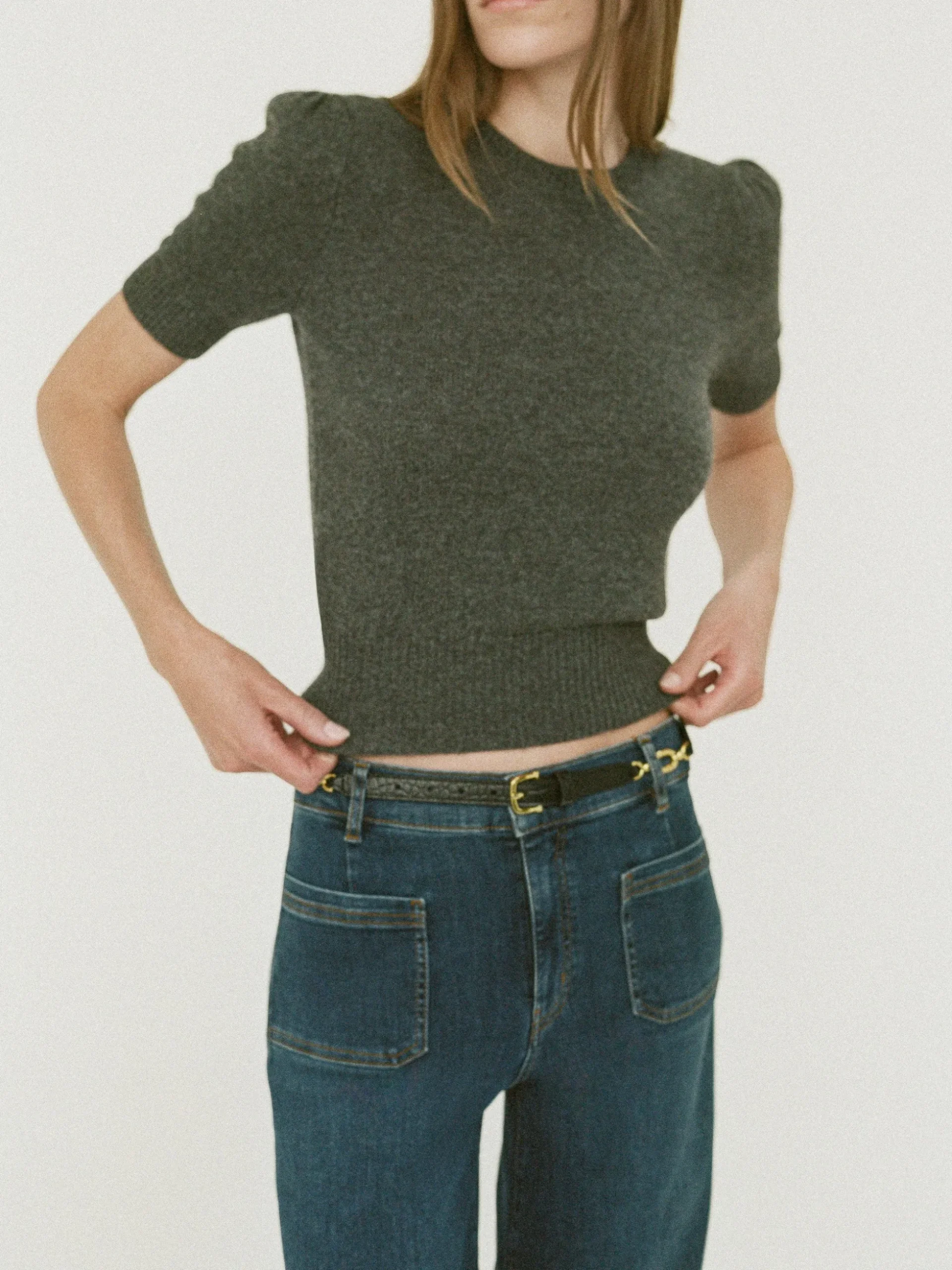 Cashmere Gathered Sweater in Dark Gris Heather