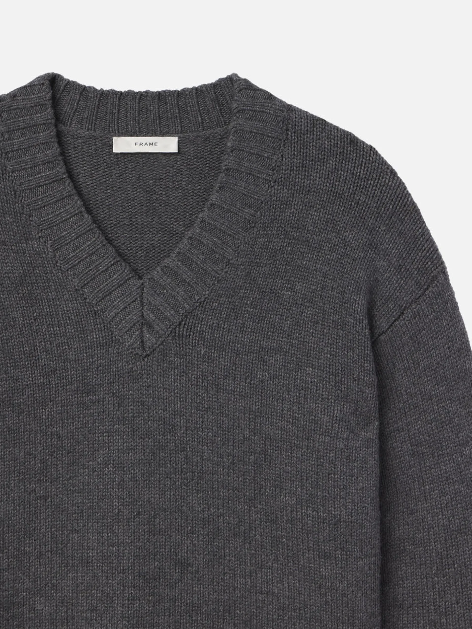 Chunky V-Neck Sweater in Charcoal Heather
