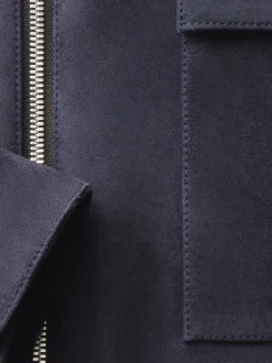 Clean Suede Zip Shirt in Dark Navy