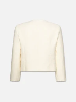 Collarless Button Front Jacket in Cream