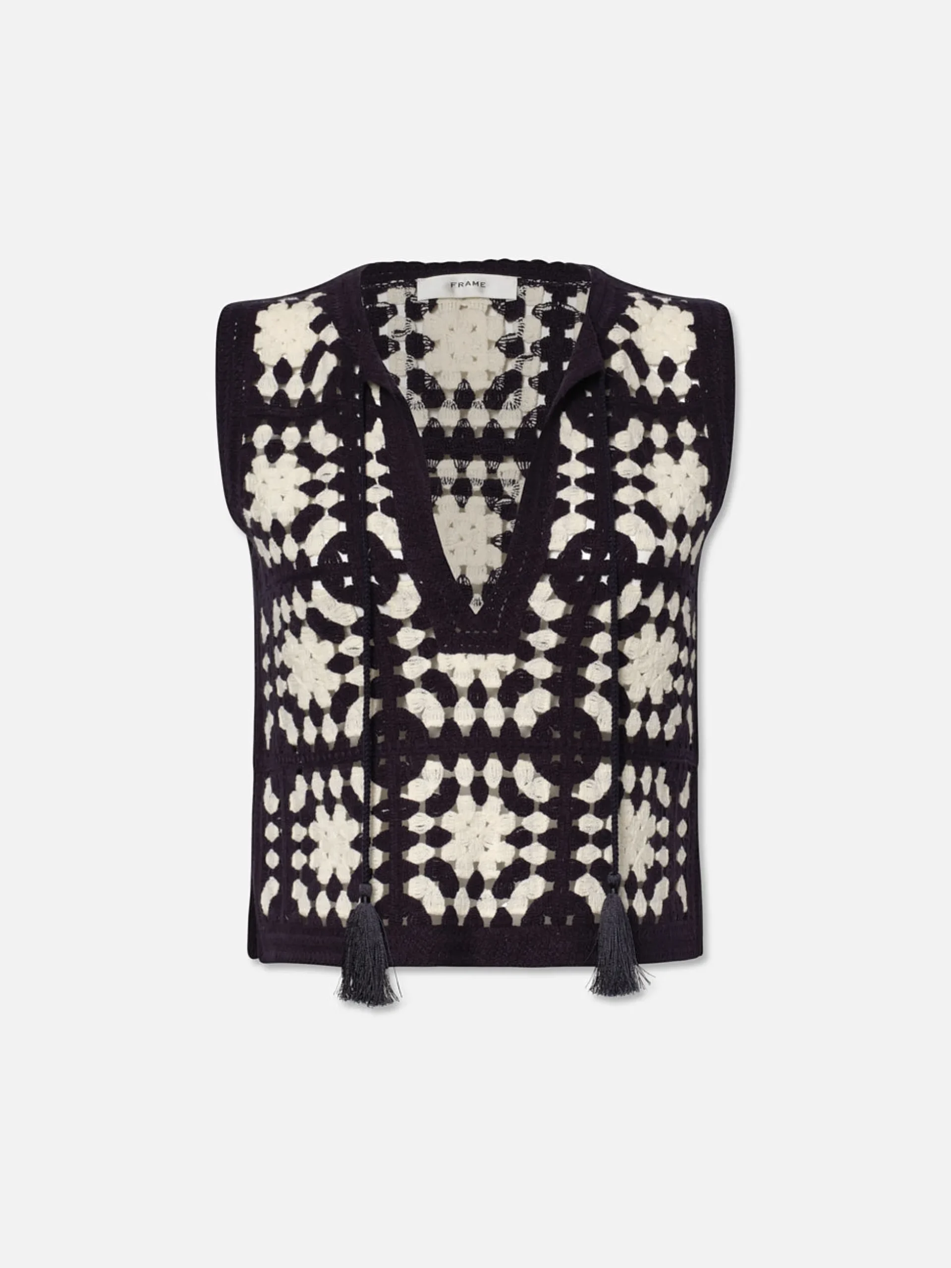 Crochet Tassel Popover in Navy Multi