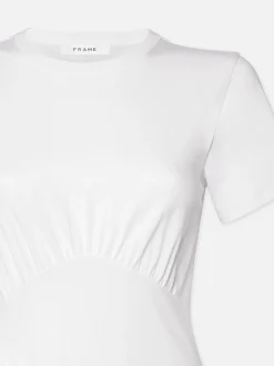 Gathered Seam Short Sleeve Dress in White