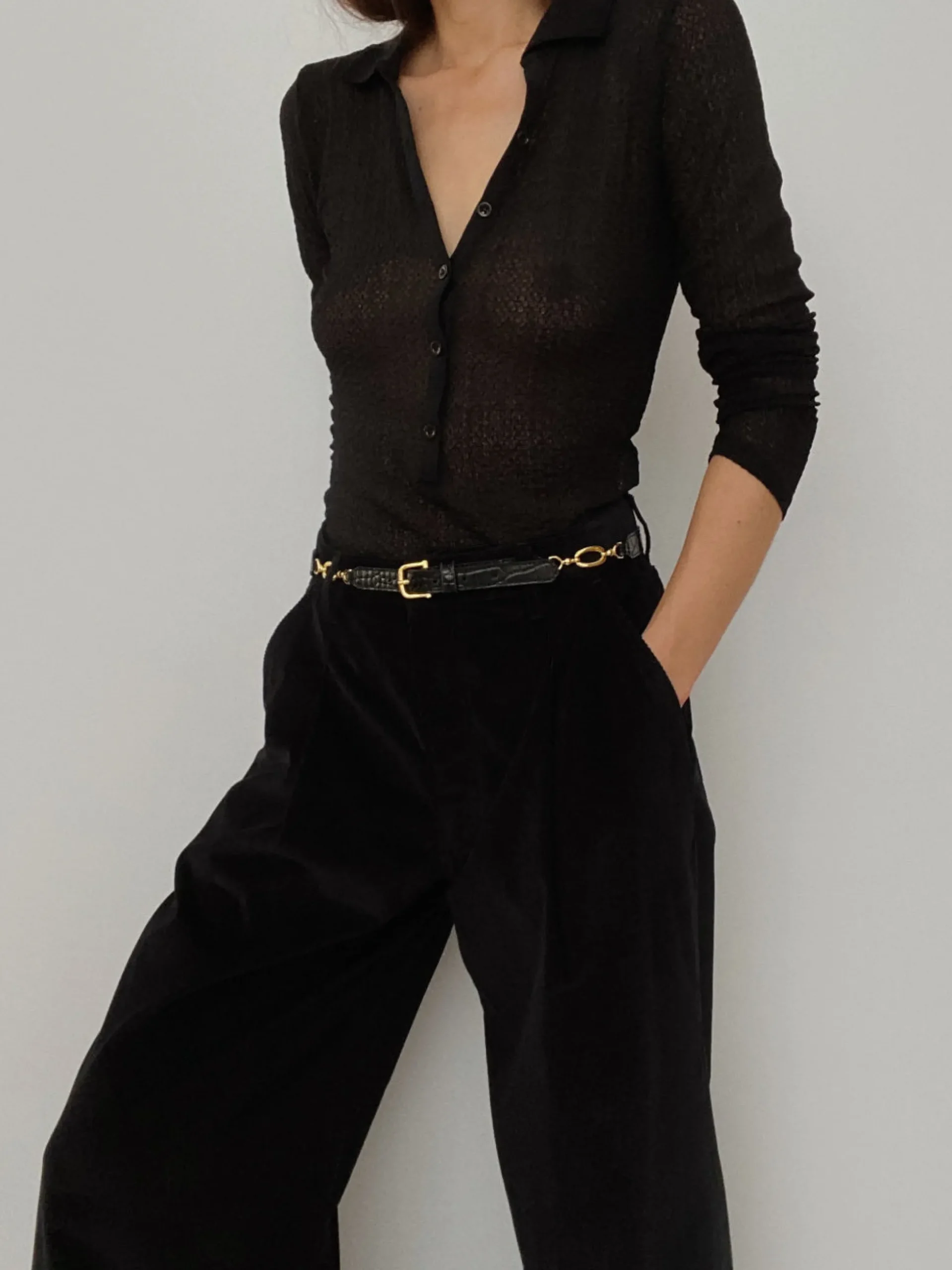 Jewelry Detail Belt in Black Croc