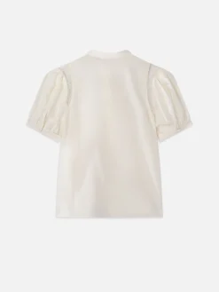 Lace Shoulder Inset Blouse in Cream