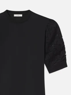 Lace Sleeve Frankie Tee in Black