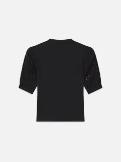 Lace Sleeve Frankie Tee in Black