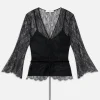 Lace V-Neck Blouse in Black
