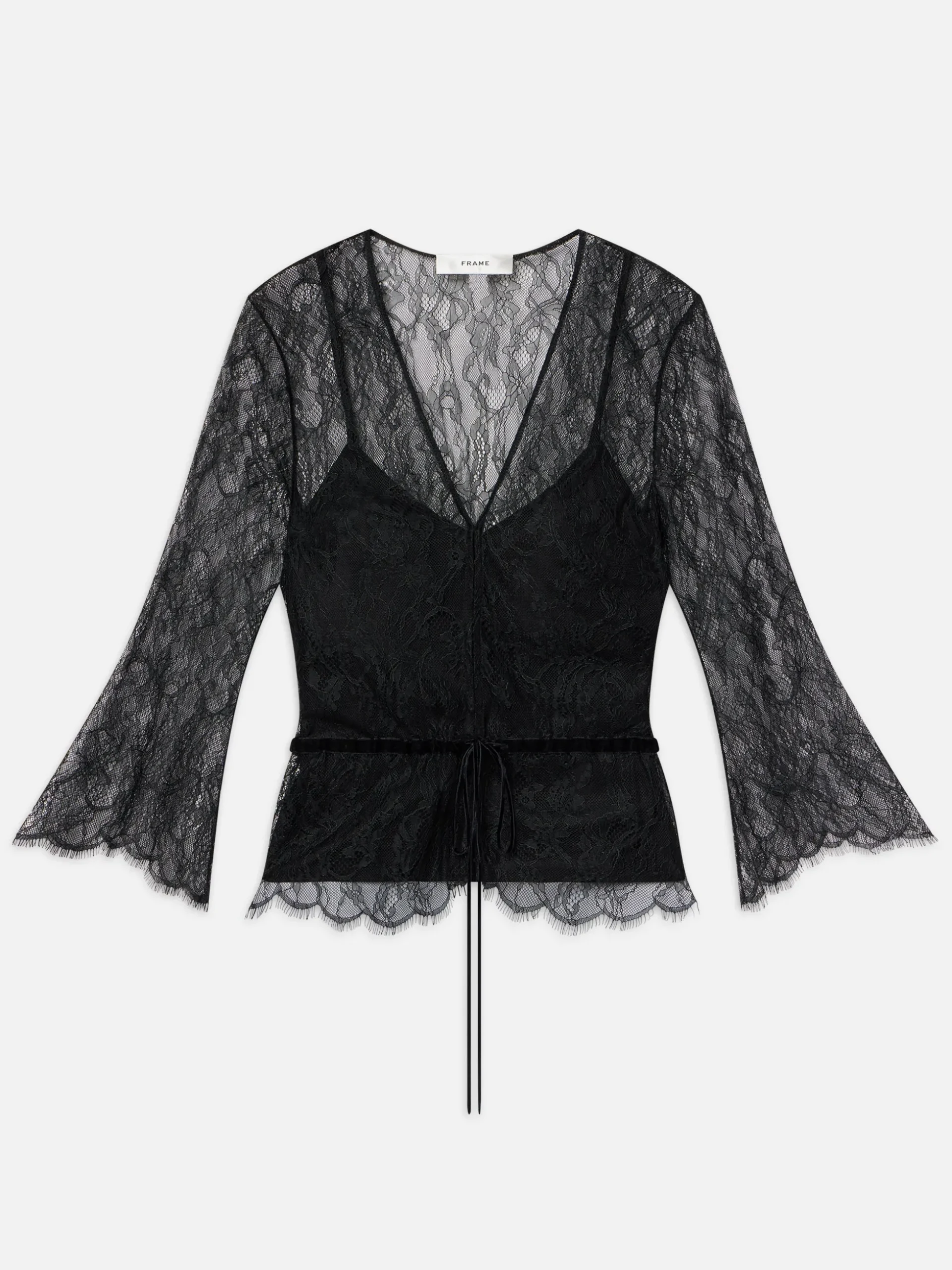 Lace V-Neck Blouse in Black