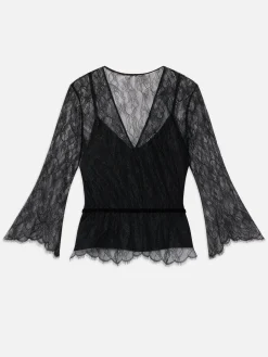 Lace V-Neck Blouse in Black