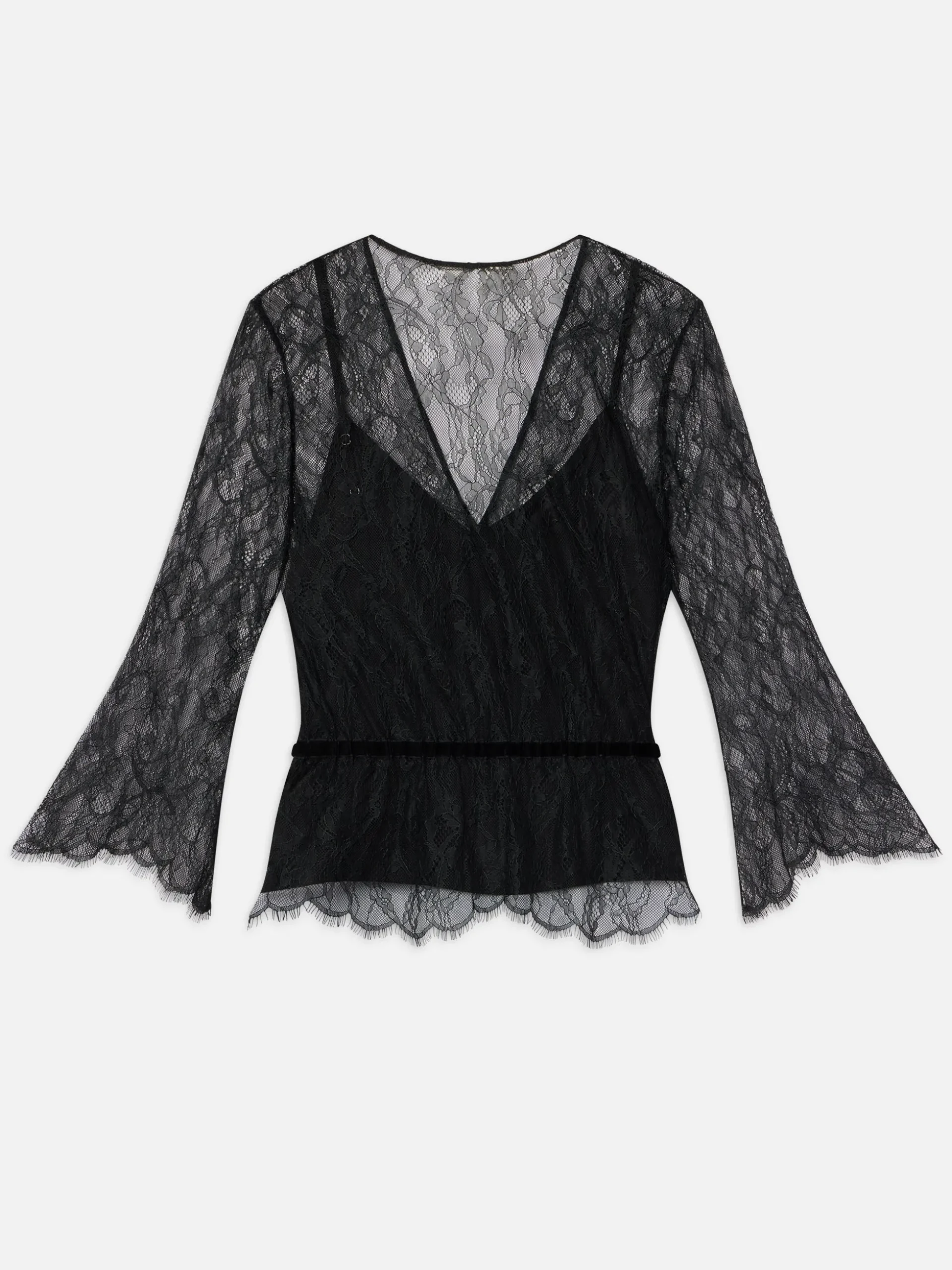 Lace V-Neck Blouse in Black