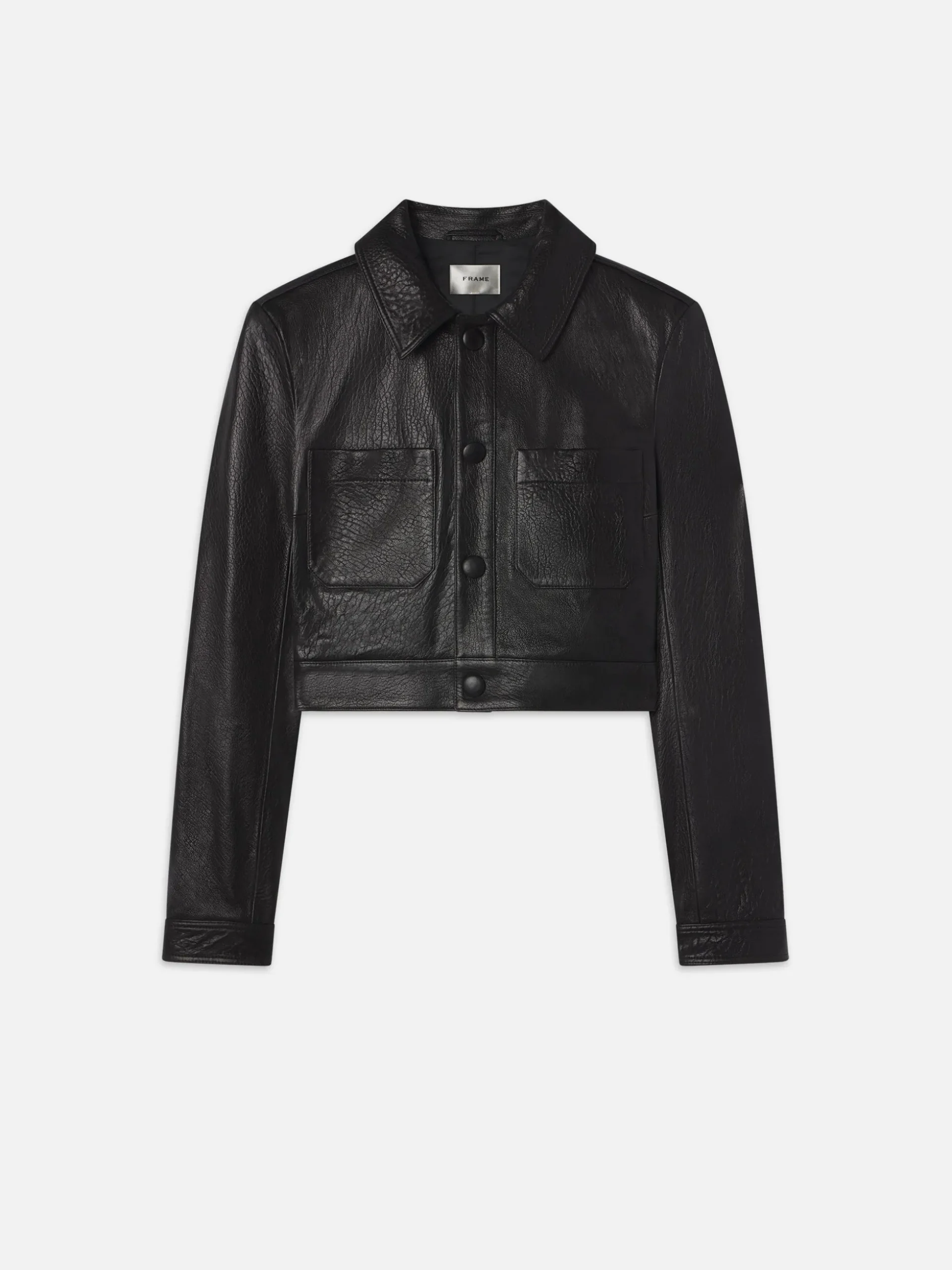 Leather Button Front Jacket in Black
