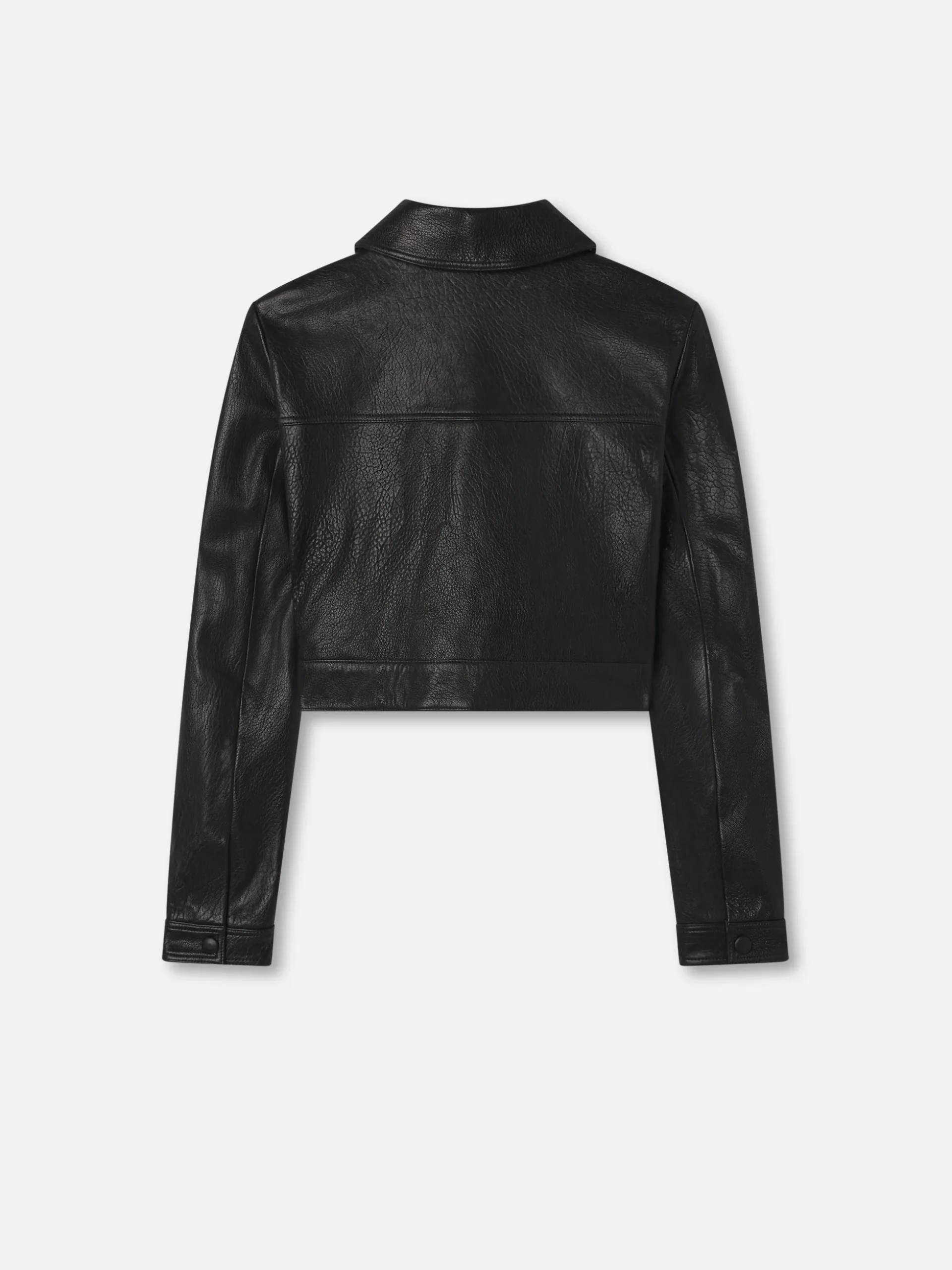 Leather Button Front Jacket in Black