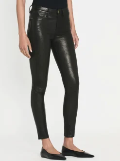 Leather Le High Skinny in Washed Black