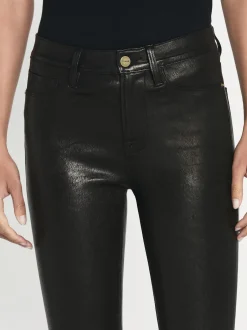 Leather Le High Skinny in Washed Black