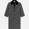 Long Herringbone Coat in Black Multi