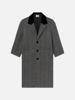 Long Herringbone Coat in Black Multi