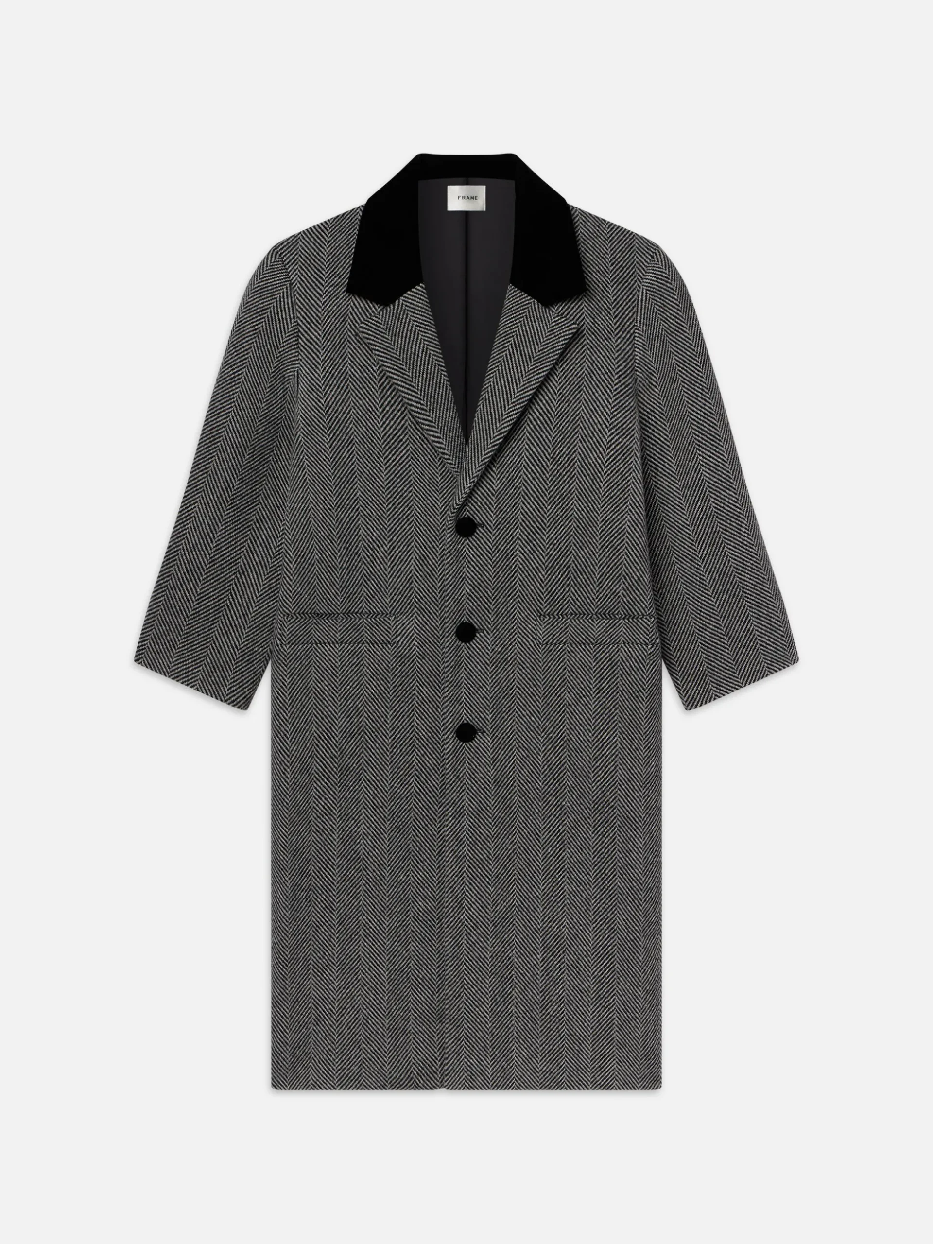 Long Herringbone Coat in Black Multi