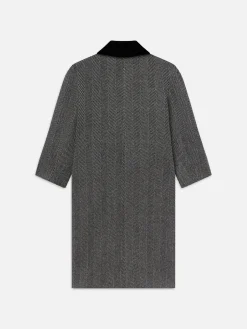 Long Herringbone Coat in Black Multi