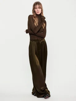 Long Silk Trouser in Rich Military