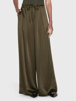 Long Silk Trouser in Rich Military