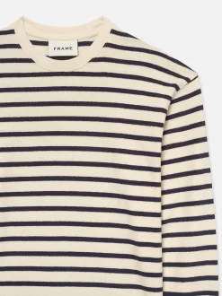Long Sleeve Relaxed Striped Tee in Dark Navy Stripe