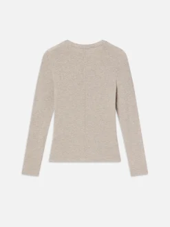 Long Sleeve Rib Button Crew in Oatmeal Heather