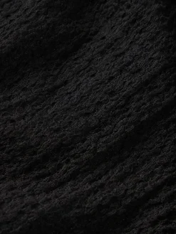 Mesh Lace Long Sleeve Polo in Black