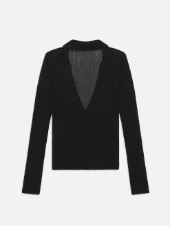 Mesh Lace Long Sleeve Polo in Black