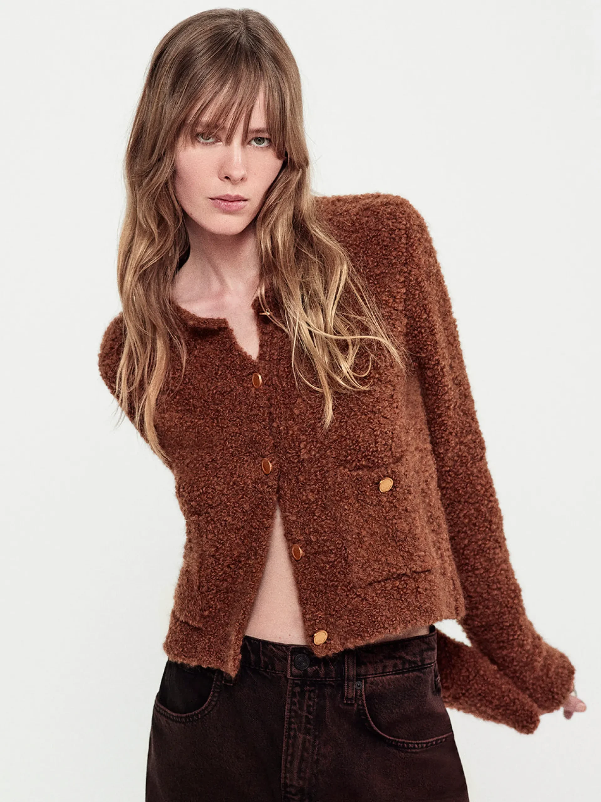 Patch Pocket Cardi in Camel