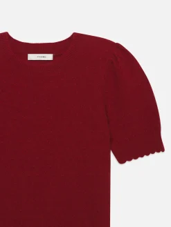 Pointelle Puff Sleeve Sweater in Paprika