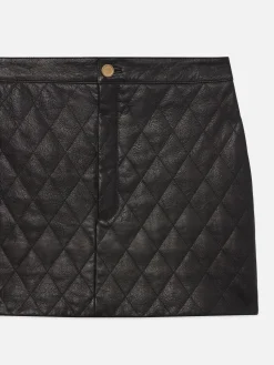 Quilted Leather Skirt in Black