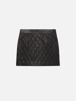 Quilted Leather Skirt in Black
