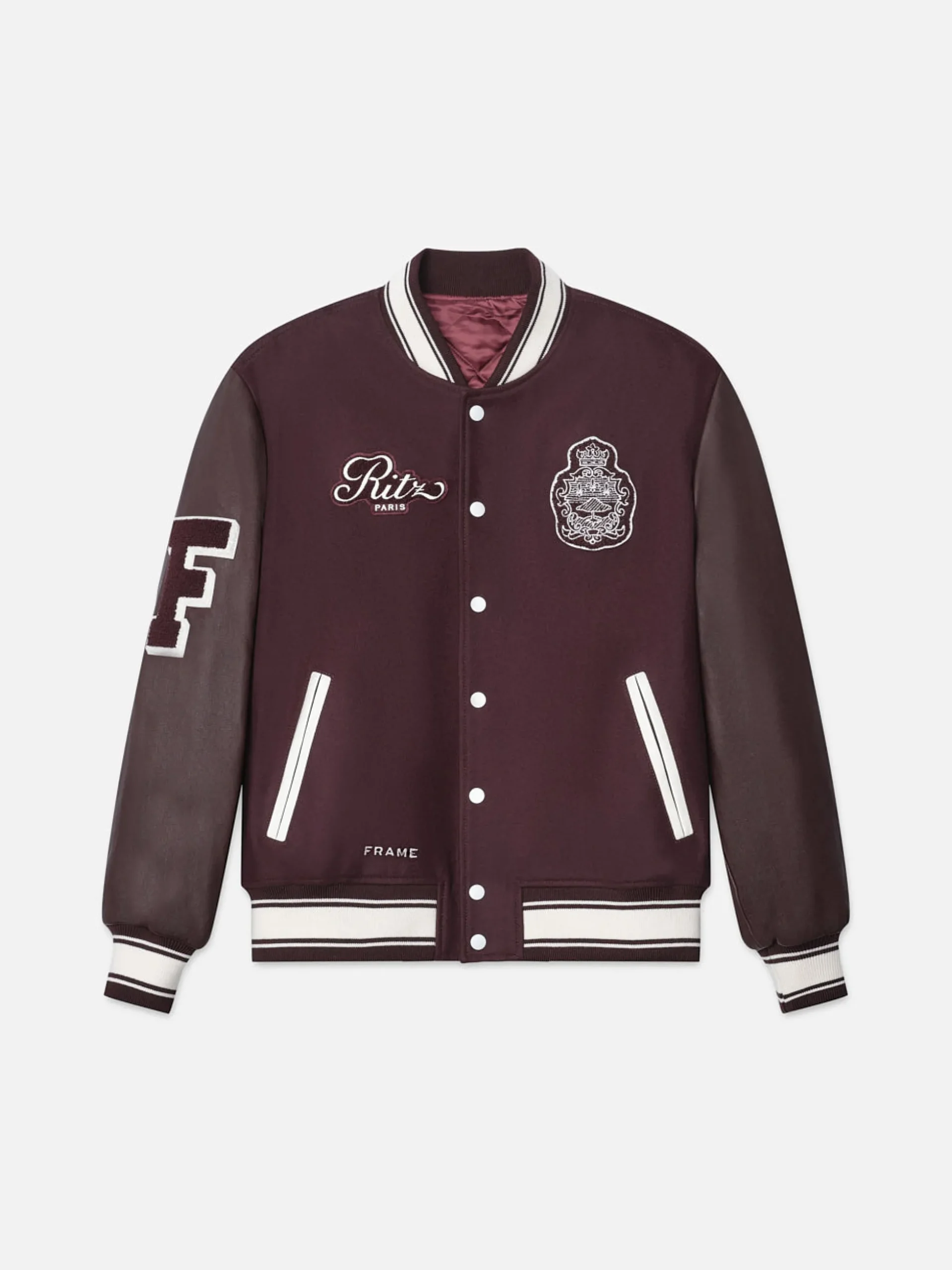 Ritz Unisex Varsity Jacket in Bordeaux