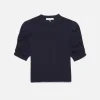 Ruched Sleeve Cashmere Sweater in Navy