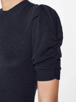 Ruched Sleeve Cashmere Sweater in Navy