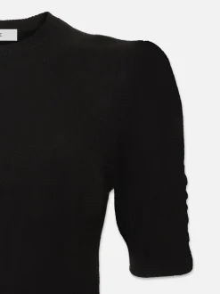 Ruched Sleeve Cashmere Sweater in Noir