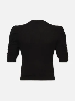 Ruched Sleeve Cashmere Sweater in Noir