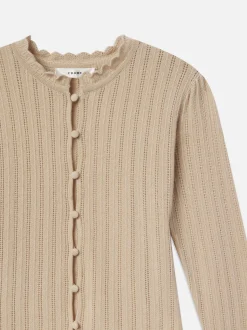 Ruffle Neck Cardi in Taupe