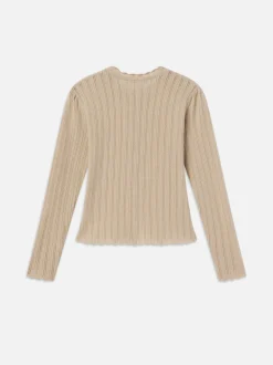 Ruffle Neck Cardi in Taupe