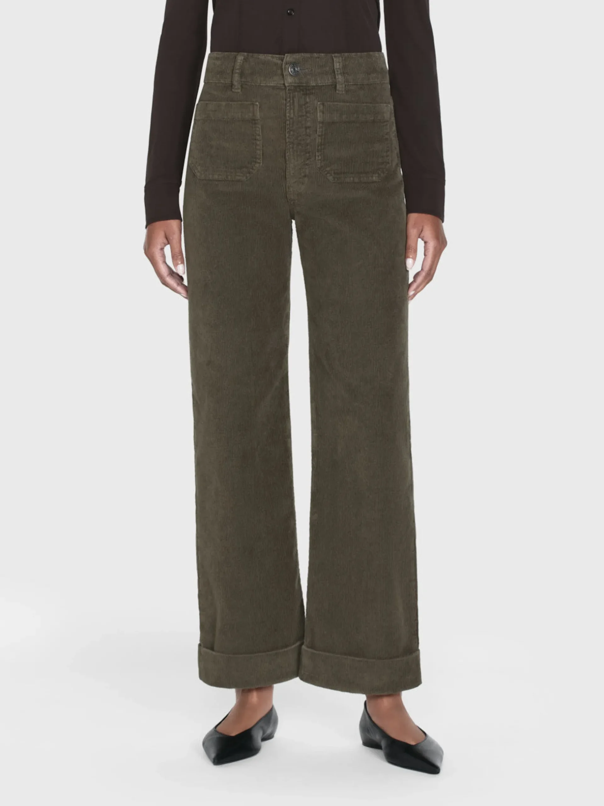 70's Cropped Wide Leg Corduroy in Rich Military