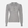 Scallop Polo Sweater in Light Heather Grey