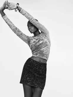 Sequin Mini Skirt in Black