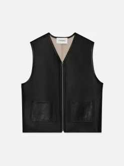 Shearling Vest in Stone Beige/Black