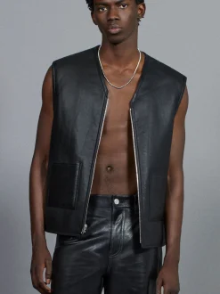 Shearling Vest in Stone Beige/Black