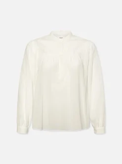 Shirred Popover Blouse in White